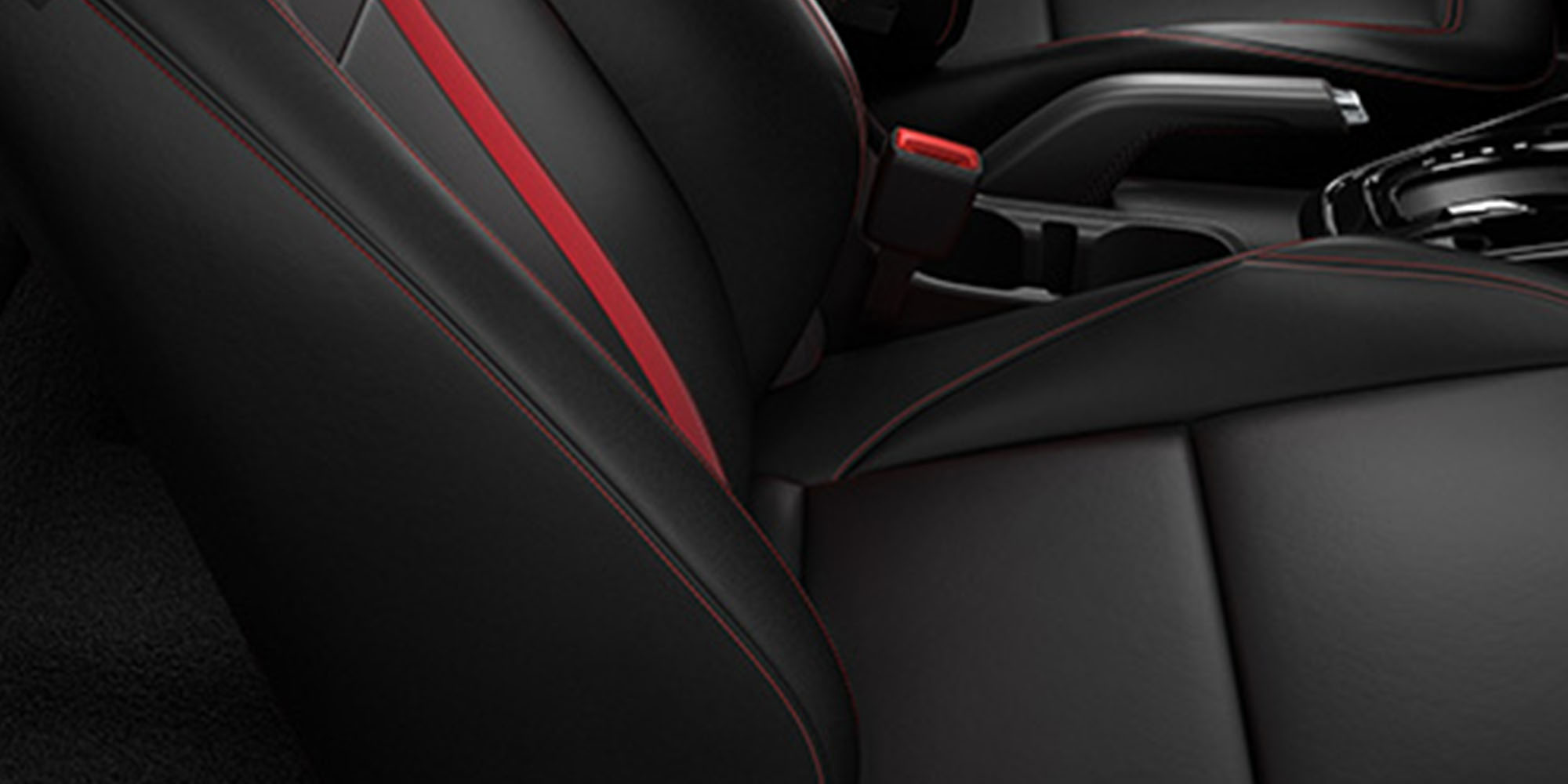 Asiento en ecocuero negro con detalles rojo Tracker 2026